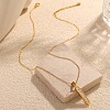 304 Stainless Steel Micro Pave Clear Cubic Zirconia Pea Pendant Necklaces for Women NJEW-U045-02G-1