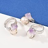 Nuggets Natural Amethyst & Pearl Open Cuff Rings RJEW-K286-13P-1