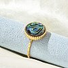 Flat Round 304 Stainless Steel Paua Shell Cuff Rings for Women RJEW-G346-10G-01-3