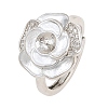 Flower Brass Micro Pave Cubic Zirconia & Enamel Cuff Ring Settings KK-CBAC351-06P-05-2