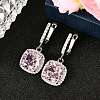 925 Sterling Silver Pave Cubic Zirconia Square Hoop Earrings EJEW-C150-01A-02-1