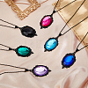 FIBLOOM 6Pcs 6 Colors Glass Oval Pendant Necklaces Set with Black Alloy Chains NJEW-FI0001-46-4