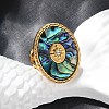Oval 304 Stainless Steel & Paua Shell & Rhinestone Cuff Rings for Women X-RJEW-G346-06G-02-2