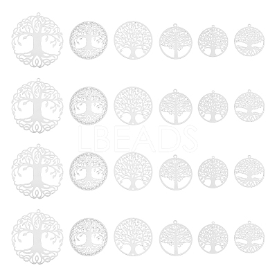 48Pcs 6 Style 201 Stainless Steel Filigree Pendants STAS-UN0042-04-1