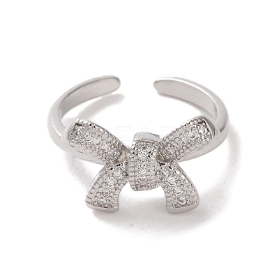 Brass Micro Pave Cubic Zirconia Open Cuff Ring RJEW-K256-58F-P-1