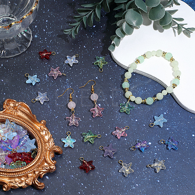 100Pcs Starfish Gradient Color Baking Paint Transparent Glass Pendants PALLOY-BM00031-1