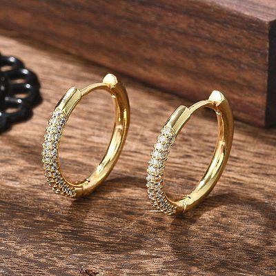 Brass Micro Pave Cubic Zirconia Huggie Hoop Earrings EJEW-K083-36G-B-1