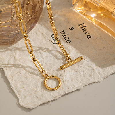 304 Stainless Steel Oval Link Chain Necklaces with OT Clasps for Women GL9322-1