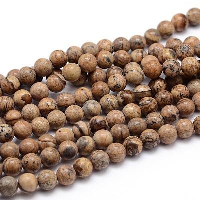 Natural Picture Jasper Round Bead Strands G-J303-08-4mm-1