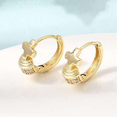 Cross Brass Micro Pave Cubic Zirconia Hoop Earrings KK-CBAEEA8-37G-1