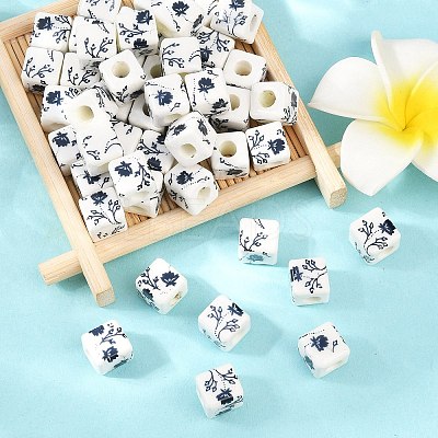 Floral Printed Porcelain Beads PORC-Q161-6-1