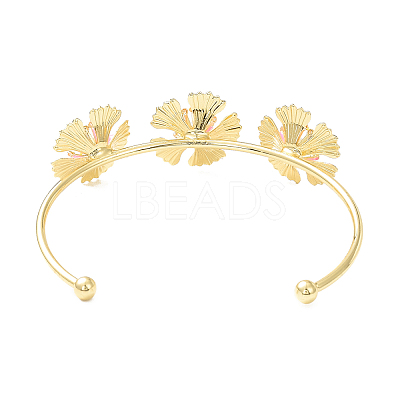 Alloy Flower with Imitation Pearl Beaded Open Cuff Bangle for Women LS-BJEW-D054-02G-01-1