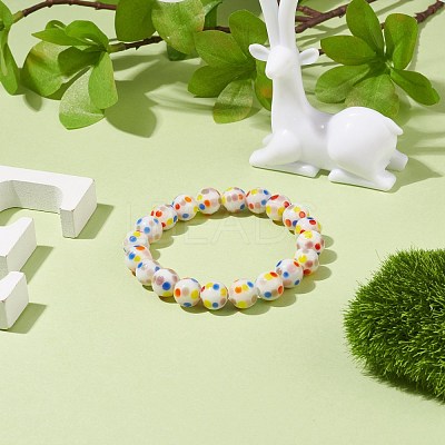 Dot Pattern Lampwork Round Beaded Stretch Bracelet for Women BJEW-JB08225-1