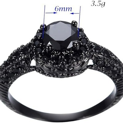 Flat Round Brass Jet Rhinestone Finger Rings FS-WG232E0-03-1