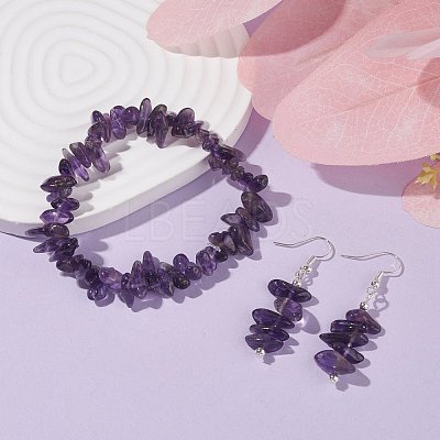 Natural Amethyst Chips Beaded Jewelry Set SJEW-JS01232-03-1