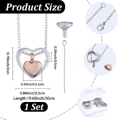 1Pc 304 Stainless Steel Heart Pendant Urn Ashes Necklaces NJEW-CN0001-19RGP-1