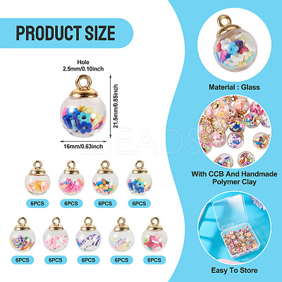 54Pcs 9 Styles Glass Pendants FIND-TA0008-55-1
