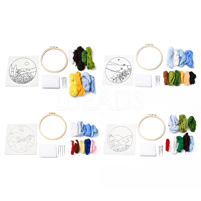 Mountain Scenery Hanging Painting Needle Felting Kit for Beginners DIY-WH0568-20-1