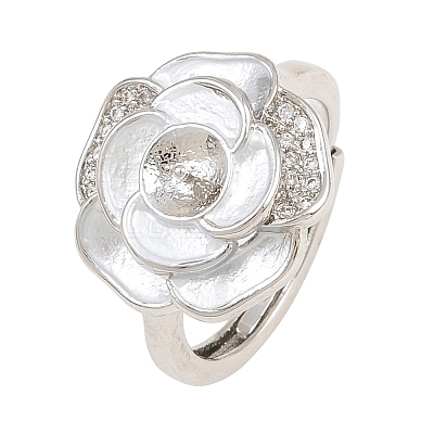 Flower Brass Micro Pave Cubic Zirconia & Enamel Cuff Ring Settings KK-CBAC351-06P-05-1