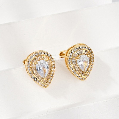 Brass Micro Pave Clear Cubic Zirconia Clip-on Earrings EJEW-H154-11A-G-1