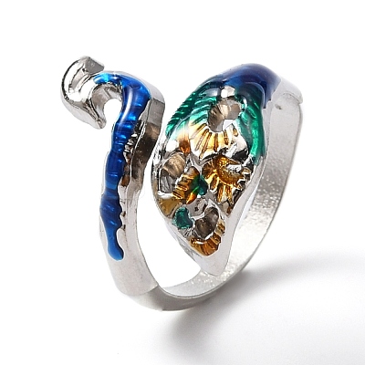 Zinc Alloy Peacock Open Cuff Ring RJEW-WH0003-05B-1