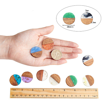 Opaque Resin & Transparent Resin & Walnut Wood Pendants RESI-SZ0001-12-1