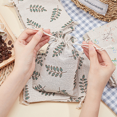 2 Patterns Polycotton(Polyester Cotton) Packing Pouches Drawstring Bags ABAG-PH0001-02-1