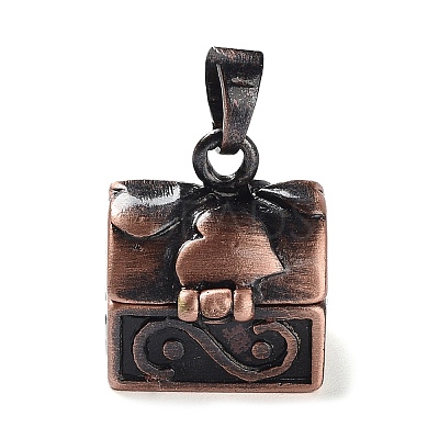 Carved Cuboid Rack Plating Brass Prayer Box Pendants KK-L101-16R-NF-1