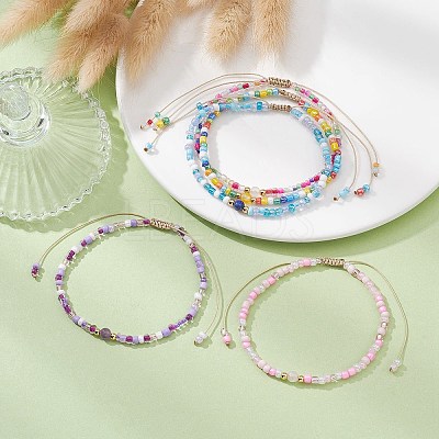 Natural Mixed Gemstone & Glass Seed Braided Bead Bracelets BJEW-JB09529-1