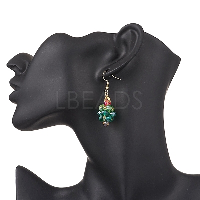 304 Stainless Steel Glass Seed Beads Christmas Tree Dangle Earrings EJEW-MZ00581-01-1