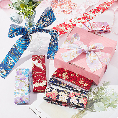 12 Yards 12 Colors Japanese Kimono Style Floral Cotton Ribbon OCOR-GF0001-70-1