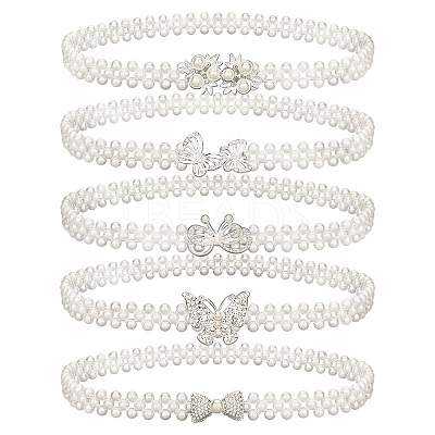 5Pcs 5 Style Acrylic Pearl Braided Stretch Chain Belt with Alloy Clasp AJEW-GA0004-49-1