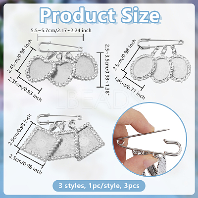 3Pcs 3 Styles Alloy Rhinestone Brooch Base Settings JEWB-OC00002-1