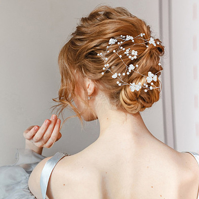 1Pc Wedding Bridal Flower Pearl Headband Hair Vine OHAR-GO0001-07-1