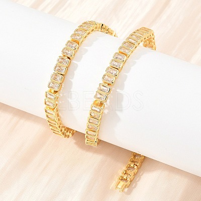 6MM Brass Pave Clear Cubic Zirconia Rectangle Tennis Necklaces KK-CBA4547-12G-1