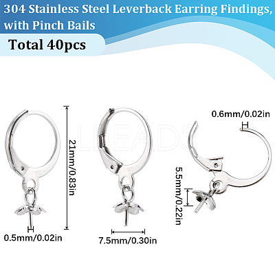 40Pcs 304 Stainless Steel Leverback Earring Findings STAS-SC0006-49-1