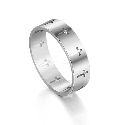 Non-Tarnish Stainless Steel Cross Finger Ring RELI-PW0001-003C-P-1