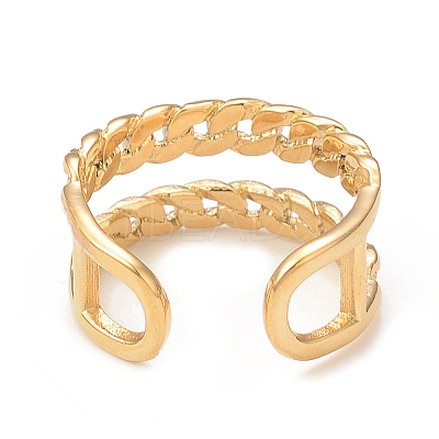 Ion Plating(IP) 304 Stainless Steel Curb Chains Shape Open Cuff Ring RJEW-I096-04G-1