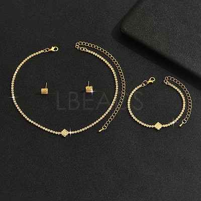 Brass Rhinestone Bracelets & Stud Earrings & Pendant Necklaces Sets FS-WG2806F-02-1