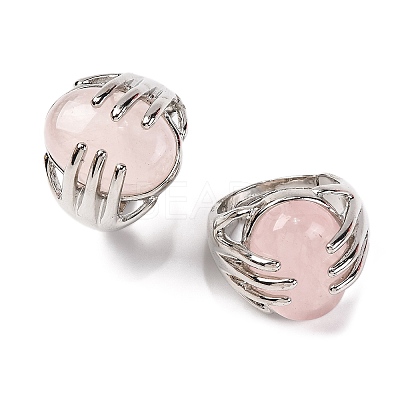 Oval Natural Rose Quartz Finger Ring G-Q184-06A-P-1