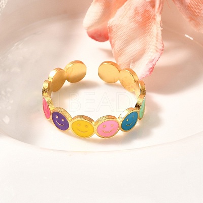 201 Stainless Steel Enamel Open Cuff Ring for Women LS-RJEW-A053-04G-01-1