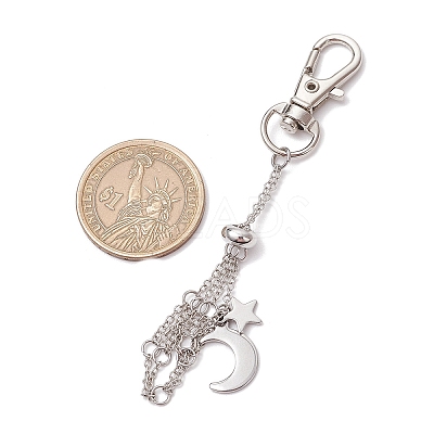 3Pcs Moon & Star Brass Cable Chains Macrame Pouch Empty Stone Holder Pendant Decorations KK-CJA6FD-P-1