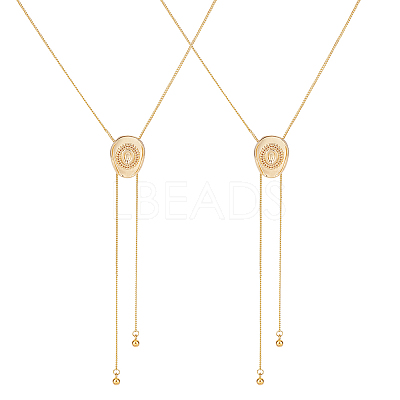 2Pcs Adjustable Brass Curb Chains Cowboy Hat Sweater Lariat Necklaces NJEW-UN0001-78G-1