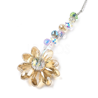 Glass Flower Hanging Suncatchers HJEW-C009-01D-1