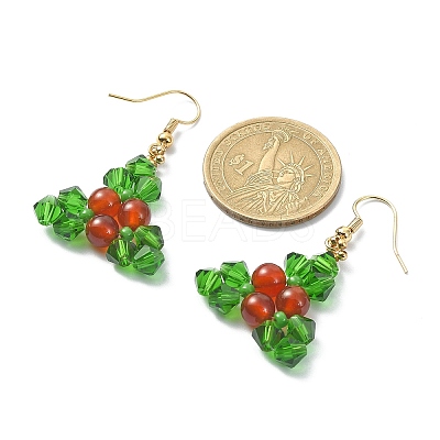 Natural Carnelian Holly Leaf Dangle Earrings EJEW-TA00245-1