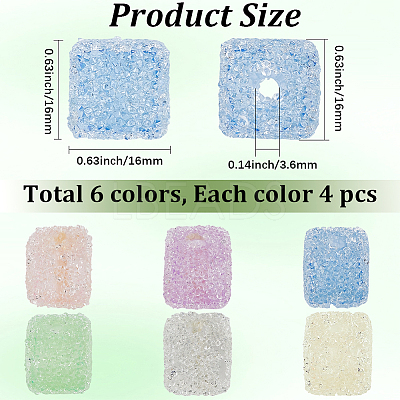 24Pcs 6 Colors Drusy Cube Resin Rhinestone Beads RESI-PA0001-43B-1