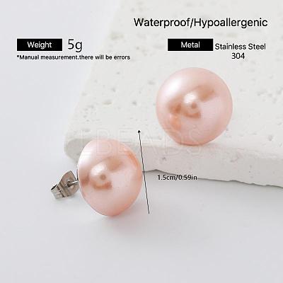 304 Stainless Steel Freshwater Pearl Round Stud Earrings for Women EY9885-1-1