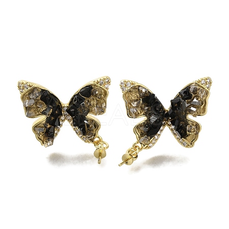 Brass Micro Pave Clear Cubic Zirconia & Quartz Stud Earring Findings KK-K388-16G-1