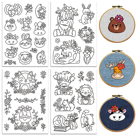 4 Sheets 11.6x8.2 Inch Stick and Stitch Embroidery Patterns DIY-WH0455-191-1