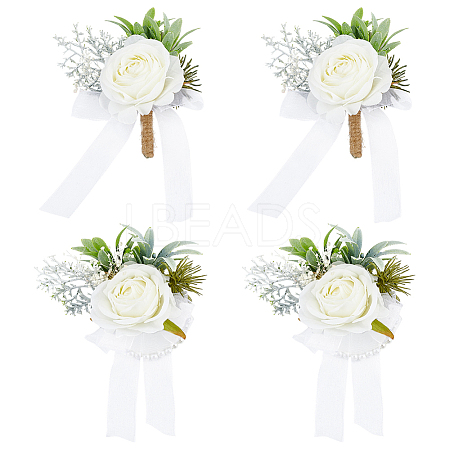 4Pcs Cloth & Plastic Imitation Flower Wrist Corsage & Boutonniere Sets AJEW-PH0008-28-1